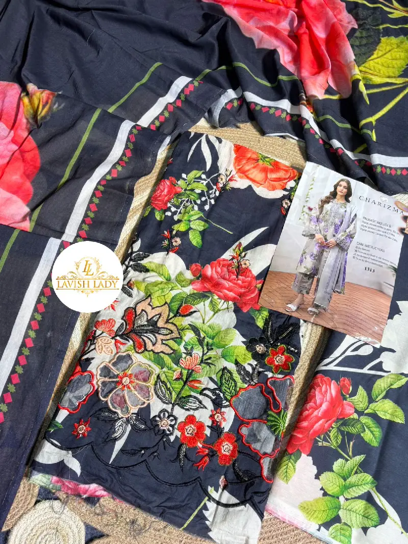 Charizma Inspired Premium Embroidered Unstitched Cotton 3pcs