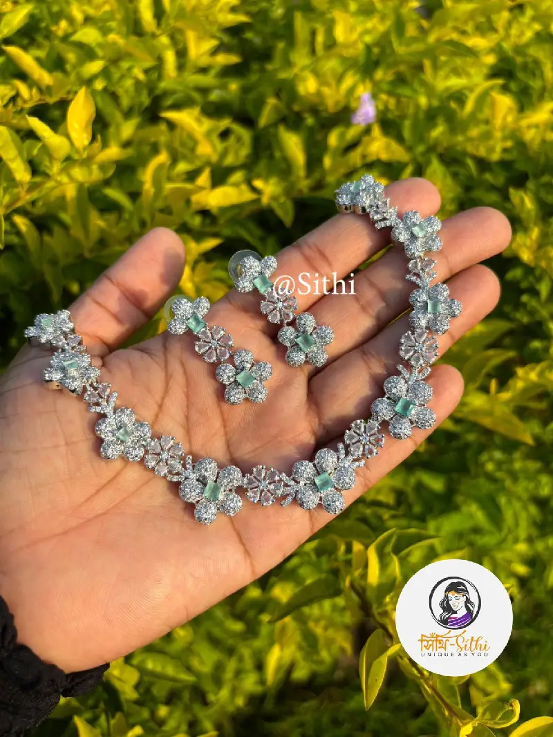Daisy Bloom American Diamond Necklace Set With Earrings