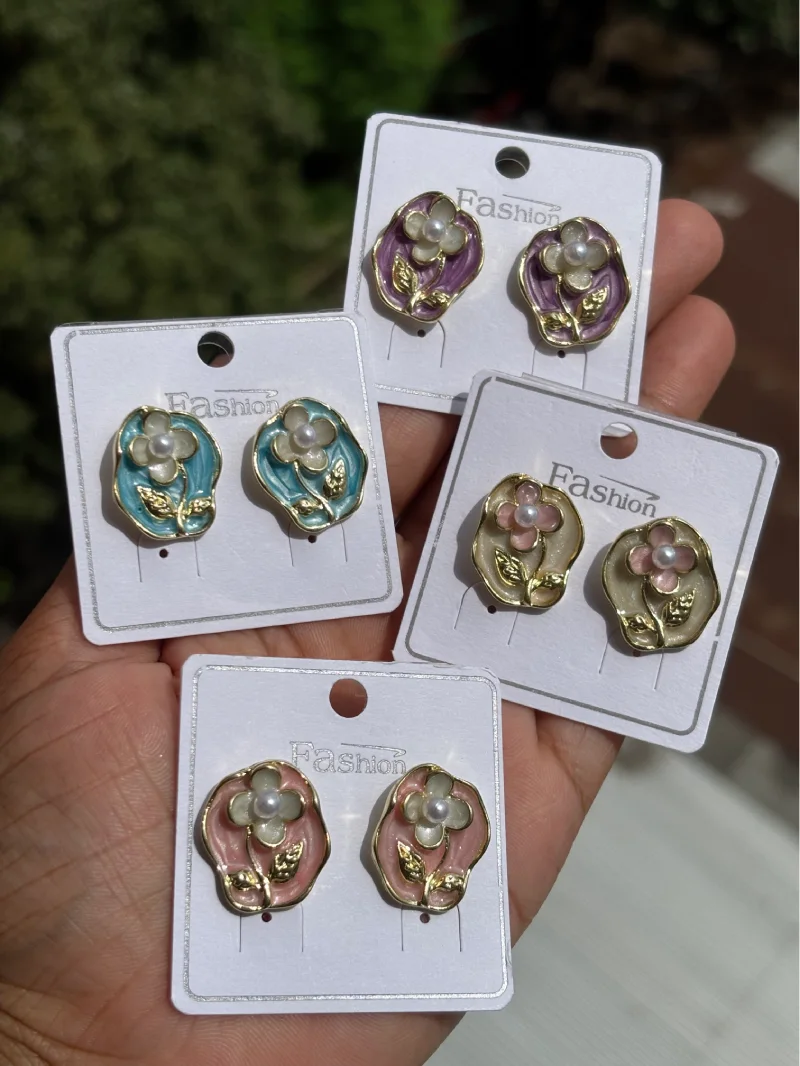 Vintage Floral Cameo Stud Earrings